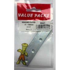 Value Pack 4'' 100mm Mending Plates Zinc 3 Per Pack Value Pack 4'' 100mm Mending Plates Zinc 3 Per Pack